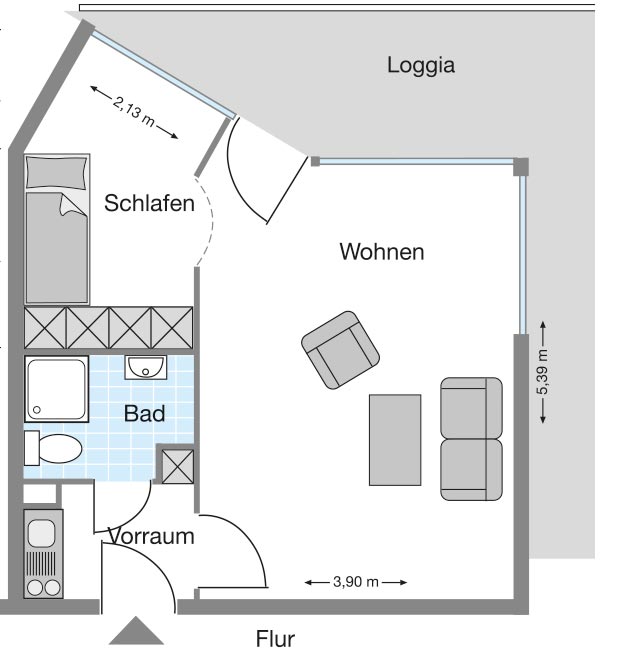 Appartement Typ S, ca. 41 m²